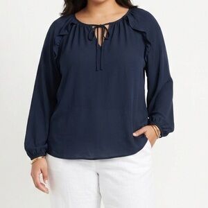 Rachel Navy Blouse with Ruffle Detail